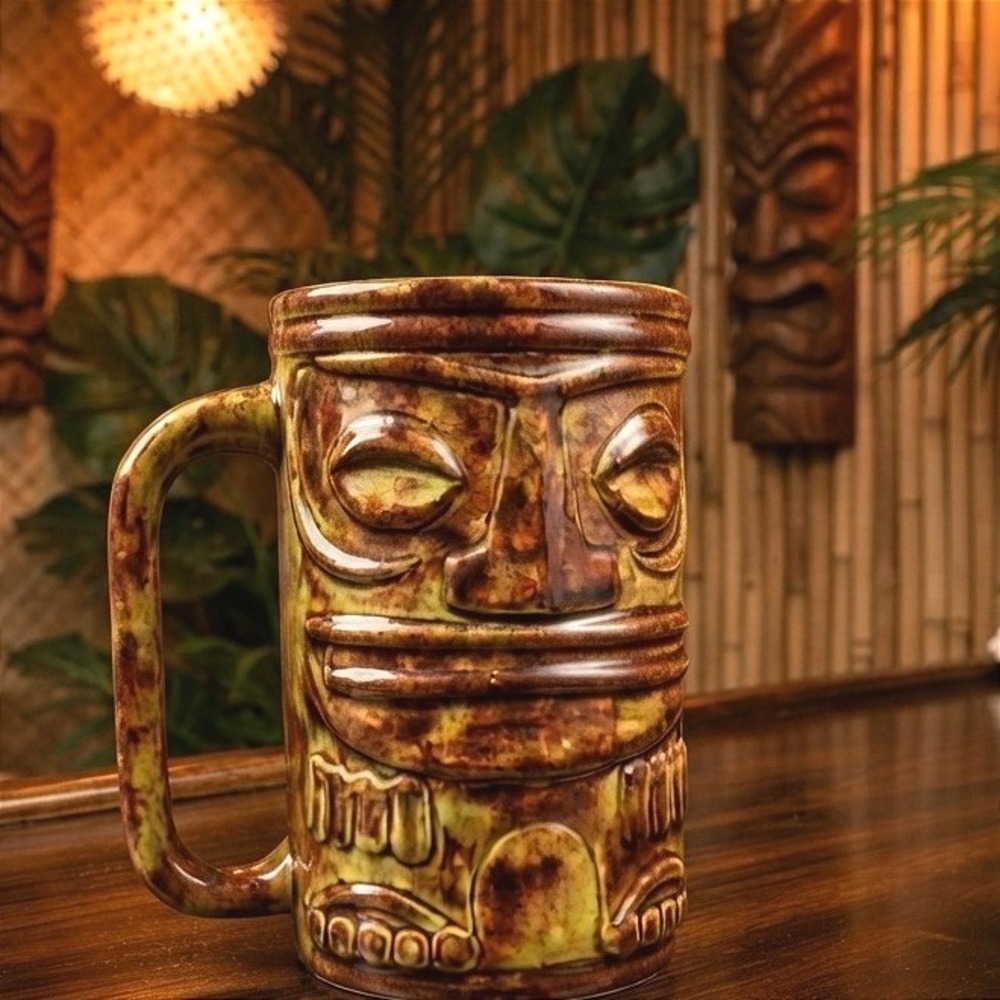 Tiki Mug Vicious Māori Moko Face Tiki Bar Retired Kitsch MCM Polynesian *Flaw*